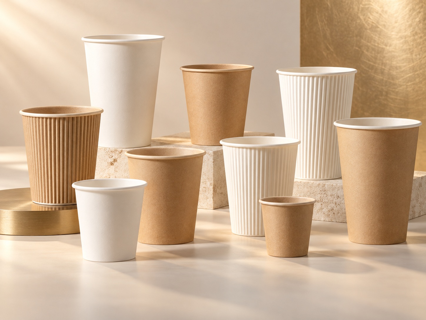 Paper cups, straws and plates